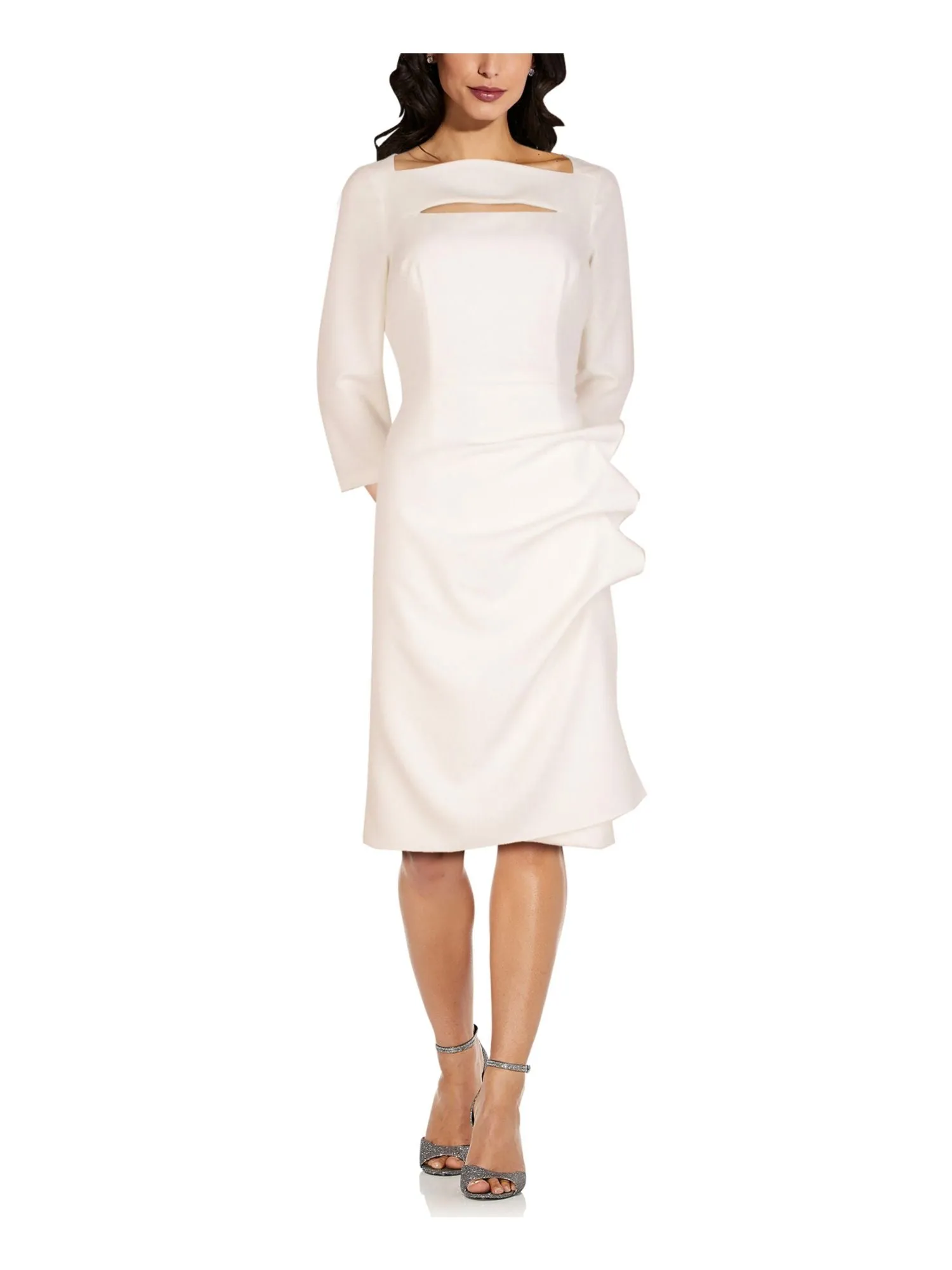 ADRIANNA PAPELL Womens White 3/4 Sleeve Boat Neck Party Sheath Dress