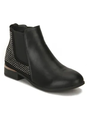 Black PU Studded Ankle Boots