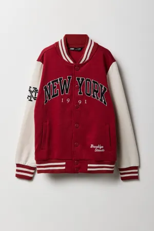 Boys City Graphic Fleece Varsity Jacket