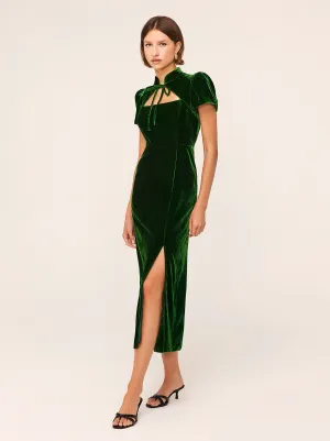 Carmella Green Velvet Midi Dress