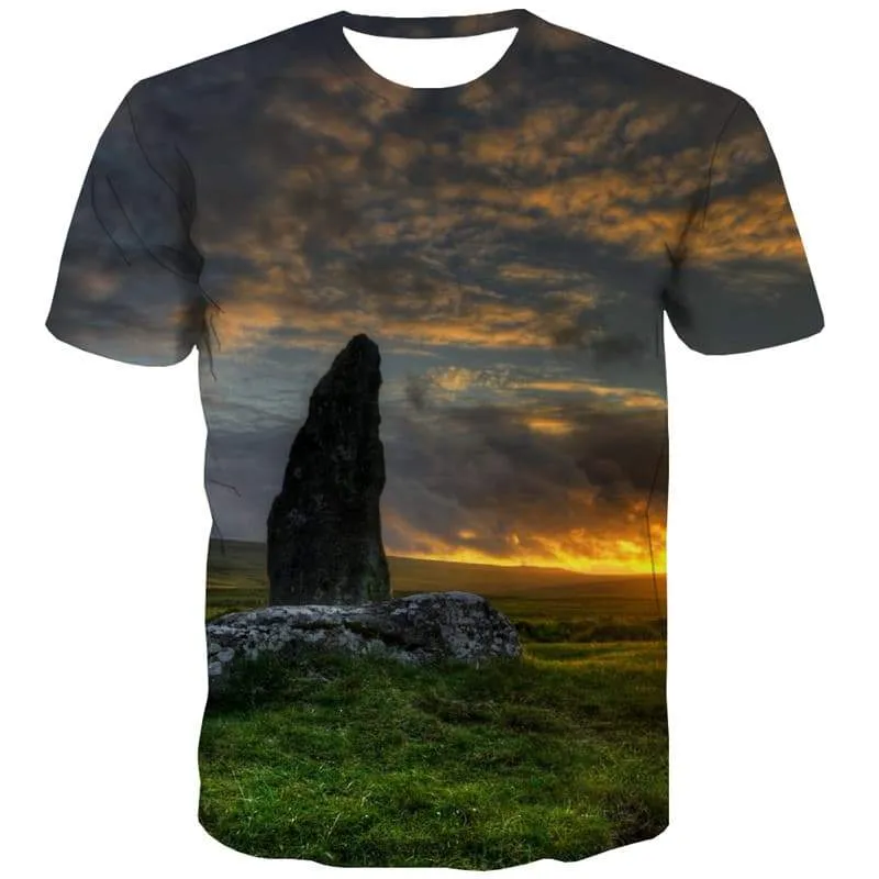 Cloud T-shirt Men Landscape Tshirts Cool Grassland T-shirts Graphic Sunset T-shirts 3d Harajuku T shirts Funny