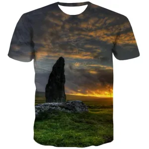 Cloud T-shirt Men Landscape Tshirts Cool Grassland T-shirts Graphic Sunset T-shirts 3d Harajuku T shirts Funny