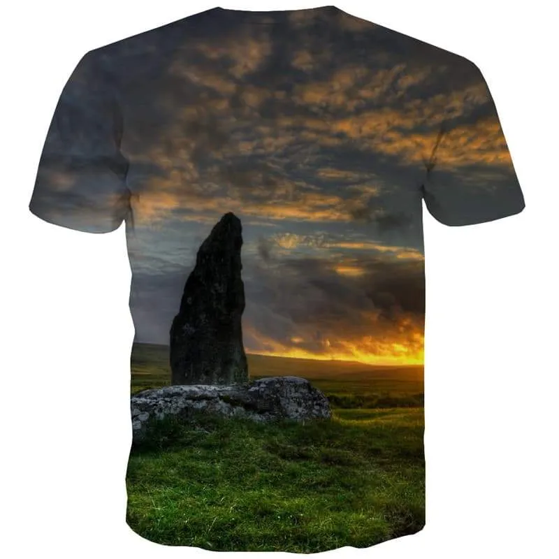 Cloud T-shirt Men Landscape Tshirts Cool Grassland T-shirts Graphic Sunset T-shirts 3d Harajuku T shirts Funny