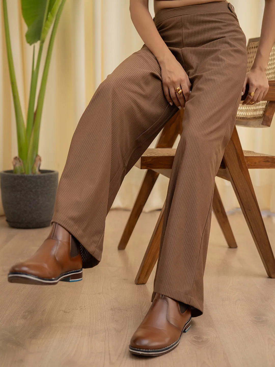 Corduroy Brown High Waist Pants