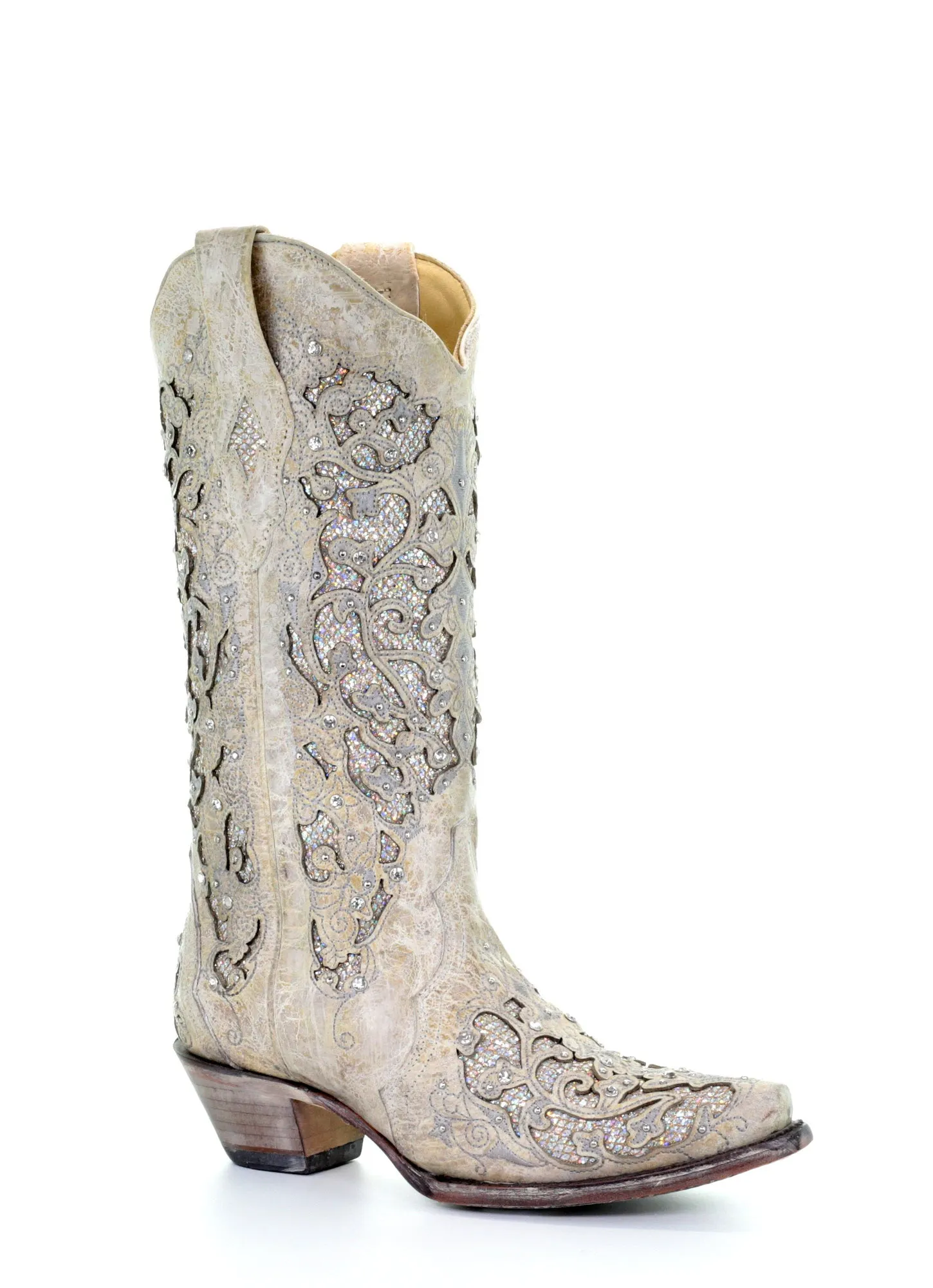 Corral Ladies Inlay White Cowhide Leather Cowgirl Boots