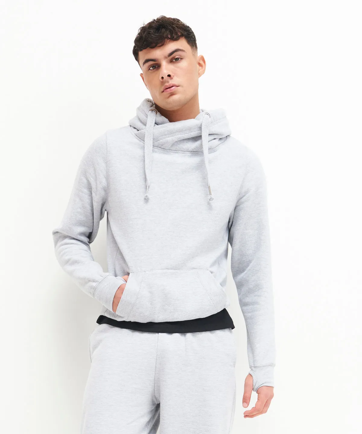 Cross neck hoodie | Heather Grey