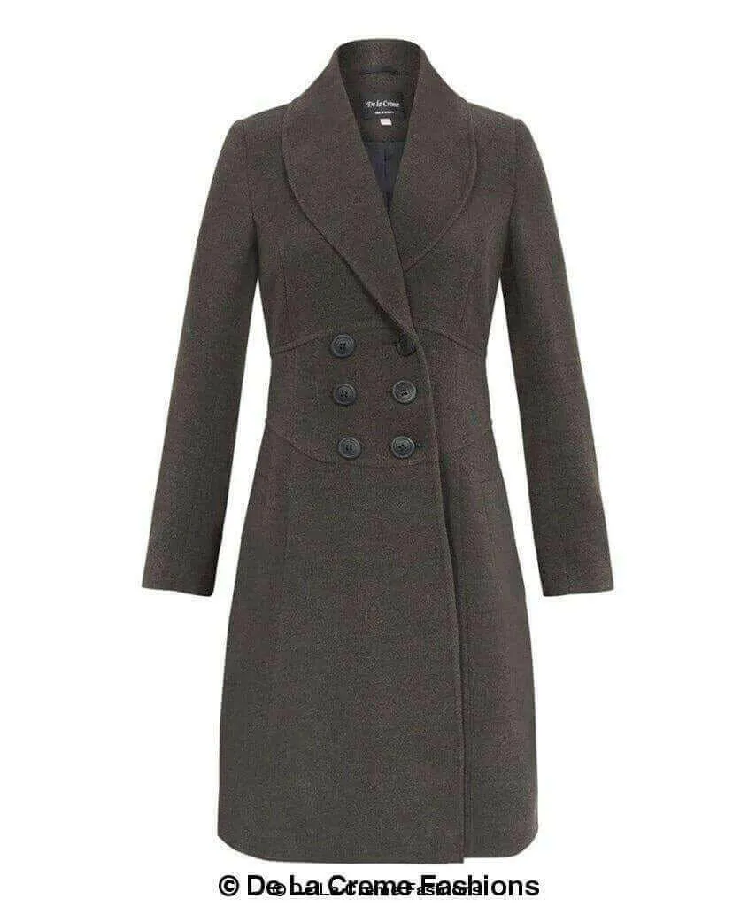 De La Creme - Womens Slim Fit Double Breasted Roll Collared Coat