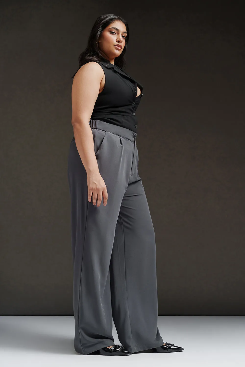 Deep Dusk Curve Pleated Straight Fit Korean Pants