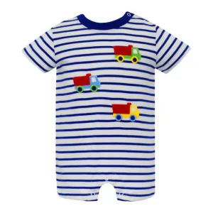 Dump Truck Romper- Royal Blue Stripe