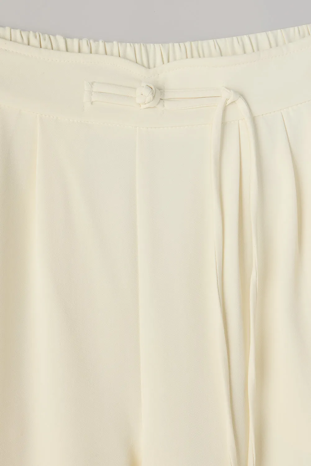 Egret White Knotted Waist Korean Pants