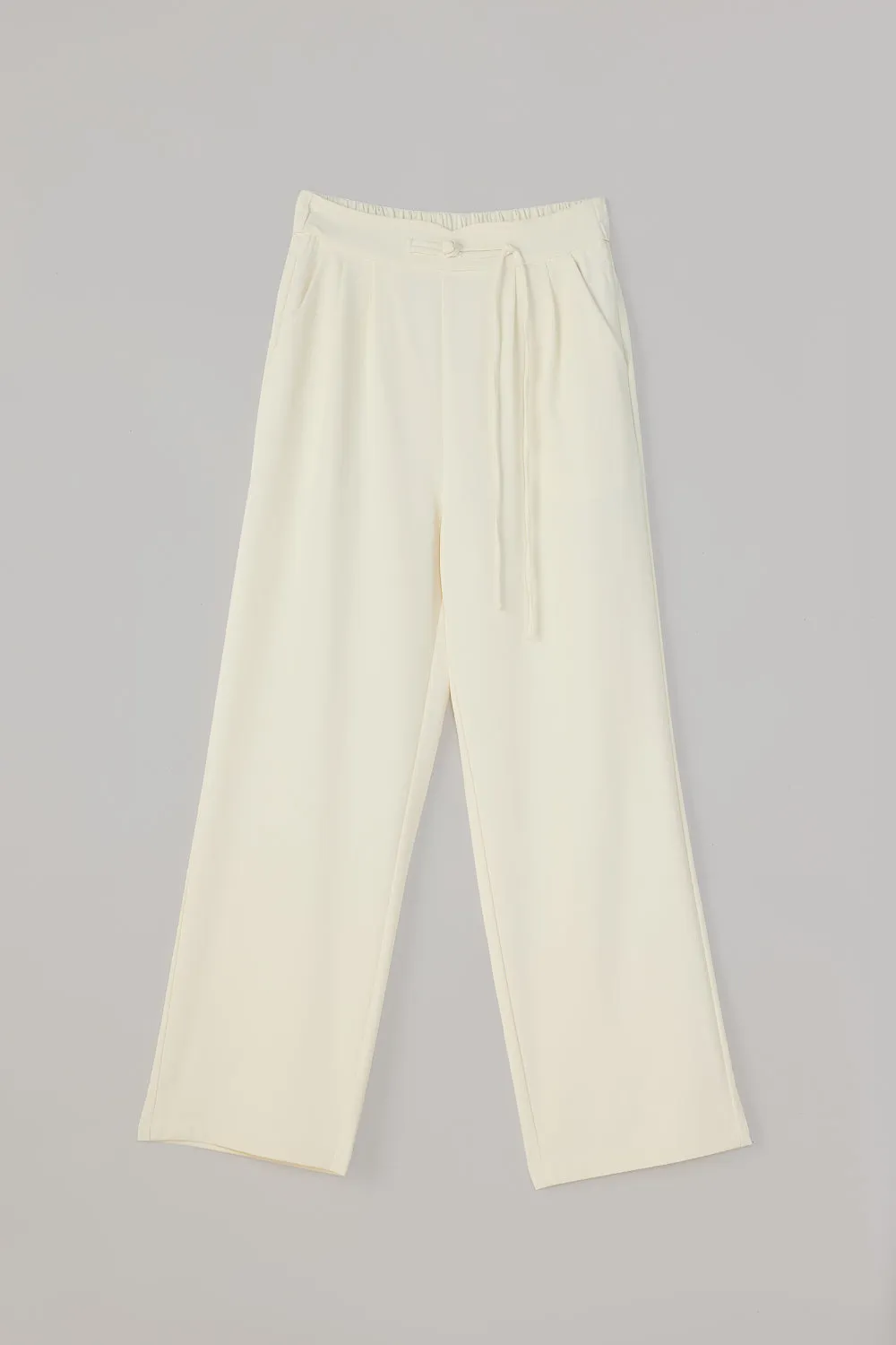 Egret White Knotted Waist Korean Pants