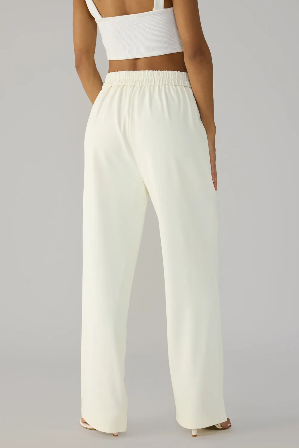 Egret White Knotted Waist Korean Pants