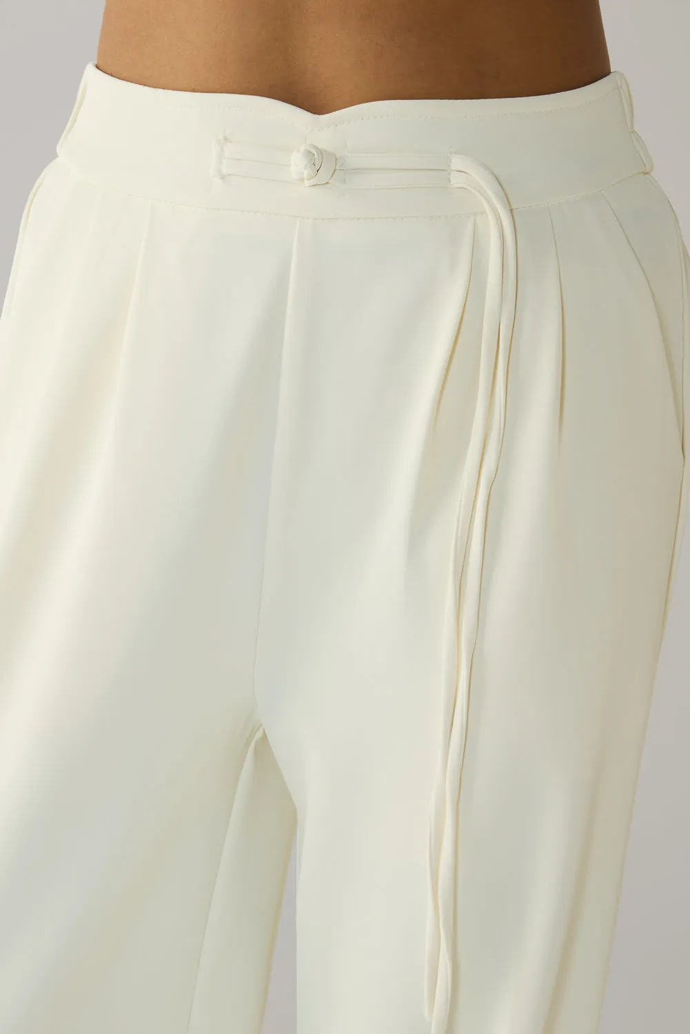 Egret White Knotted Waist Korean Pants