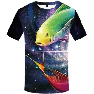 Fish T shirts Men Space Galaxy T-shirts 3d Colorful Tshirts Cool Nebula T-shirts Graphic Animal Tshirts Novelty Short Sleeve