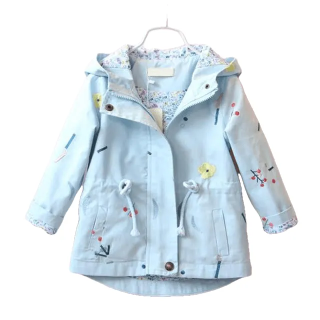 Flower Embroidery Hooded Outwear Kids Girls