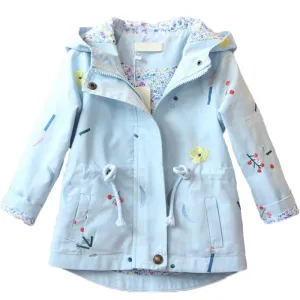 Flower Embroidery Hooded Outwear Kids Girls