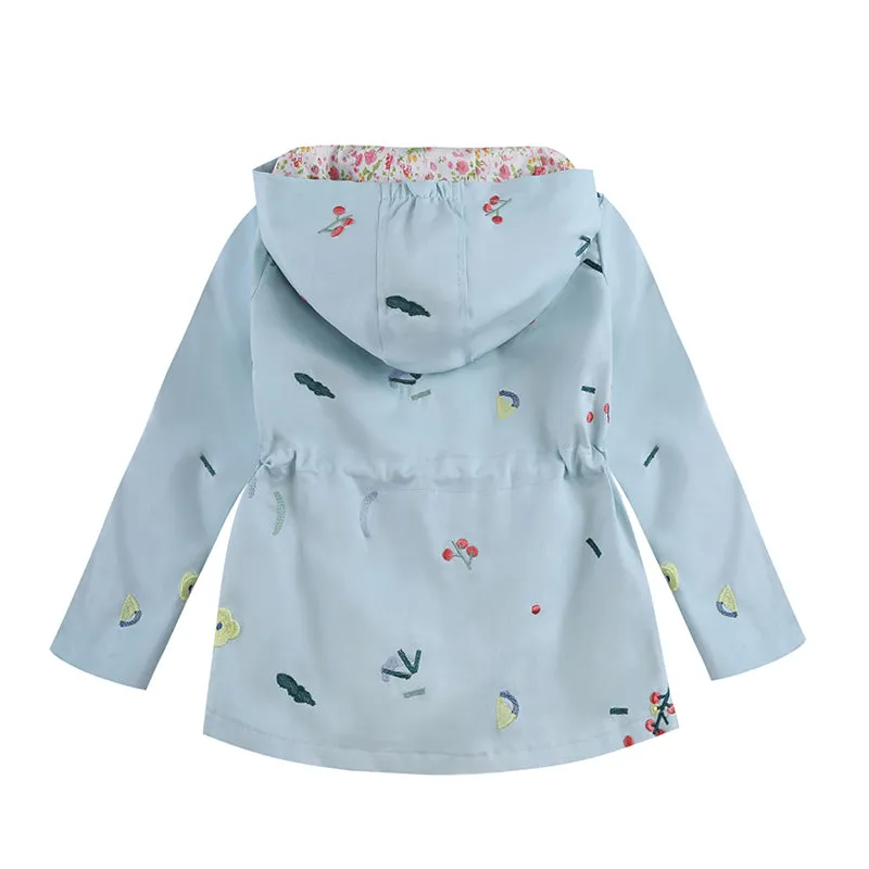 Flower Embroidery Hooded Outwear Kids Girls