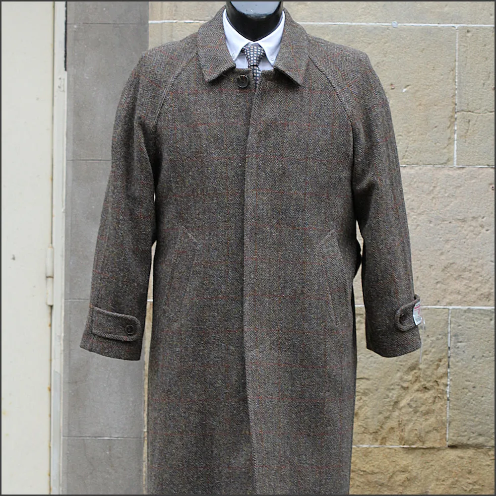 Harris Tweed Brown Herringbone Raglan Overcoat--