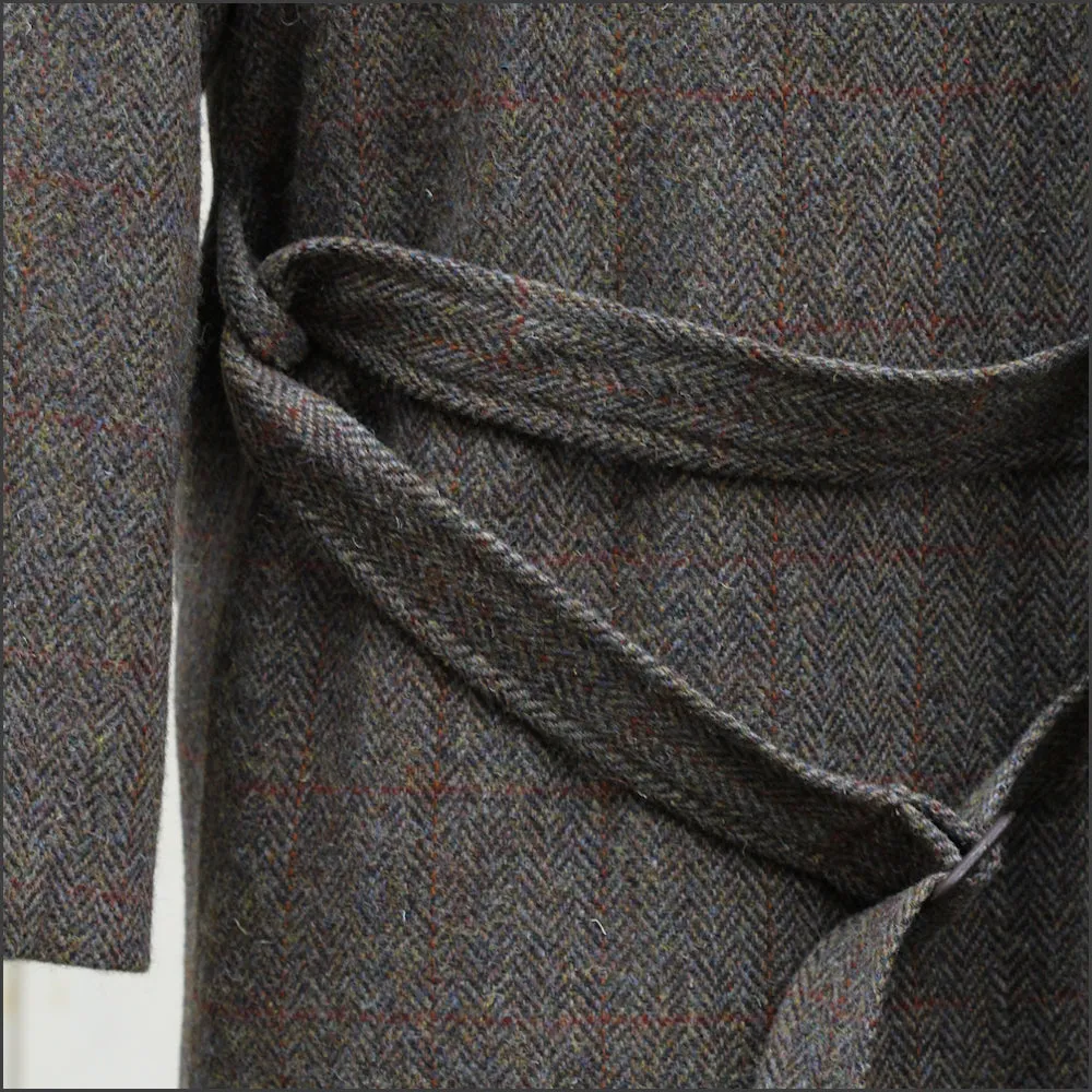 Harris Tweed Brown Herringbone Raglan Overcoat--