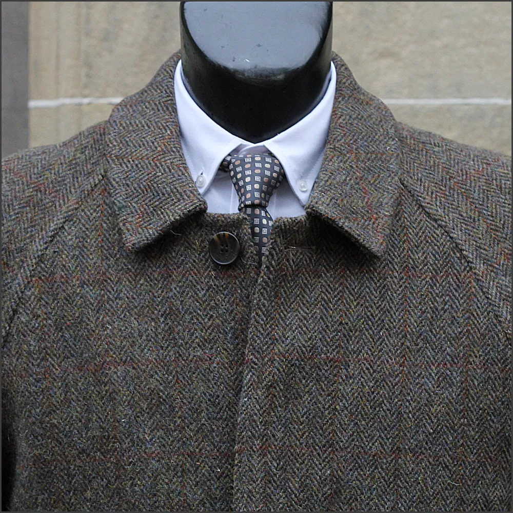 Harris Tweed Brown Herringbone Raglan Overcoat--