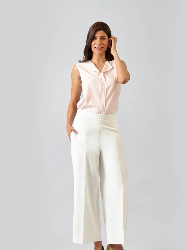 High Waist Wide Leg Trousers - Off White