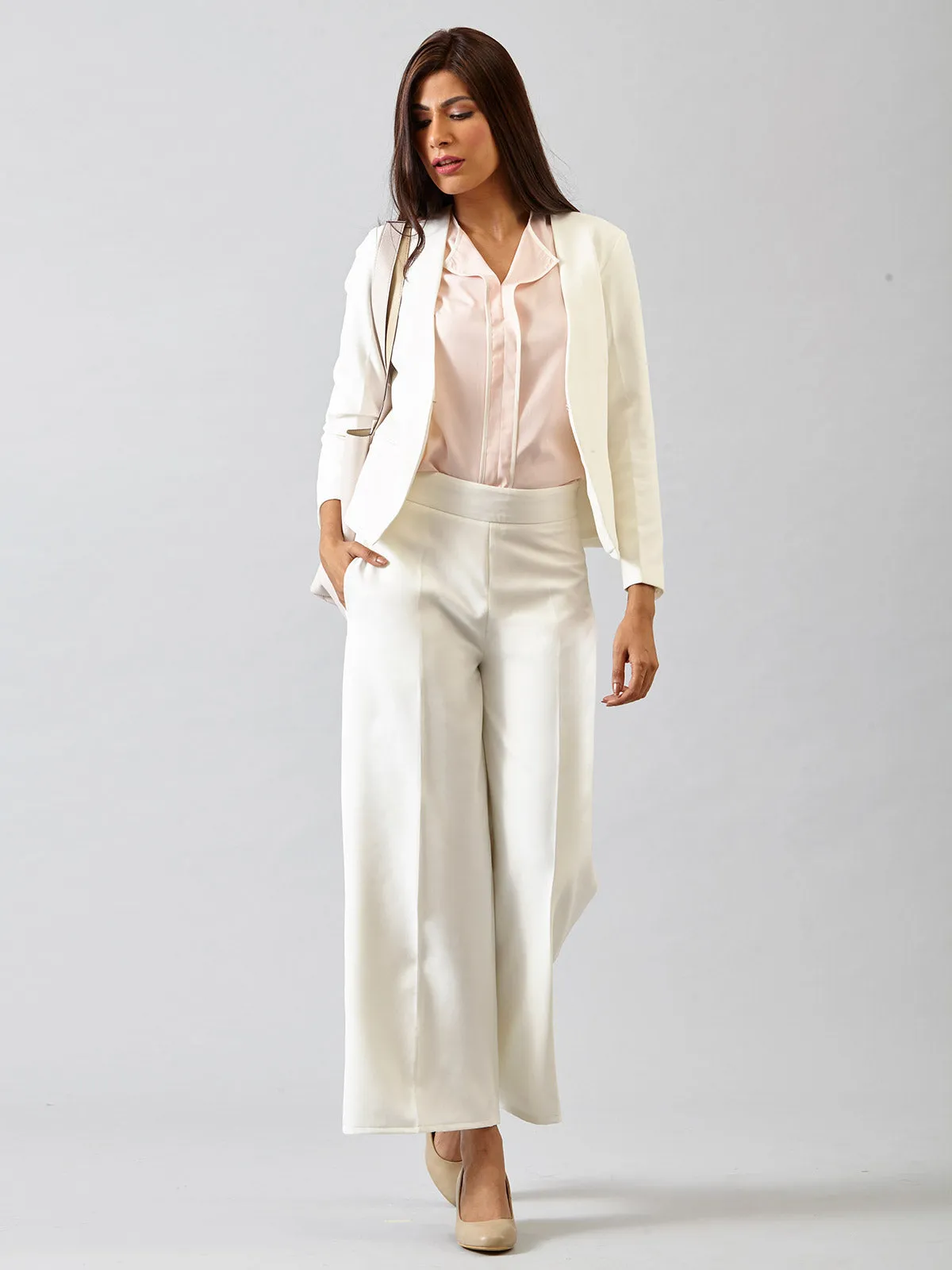 High Waist Wide Leg Trousers - Off White