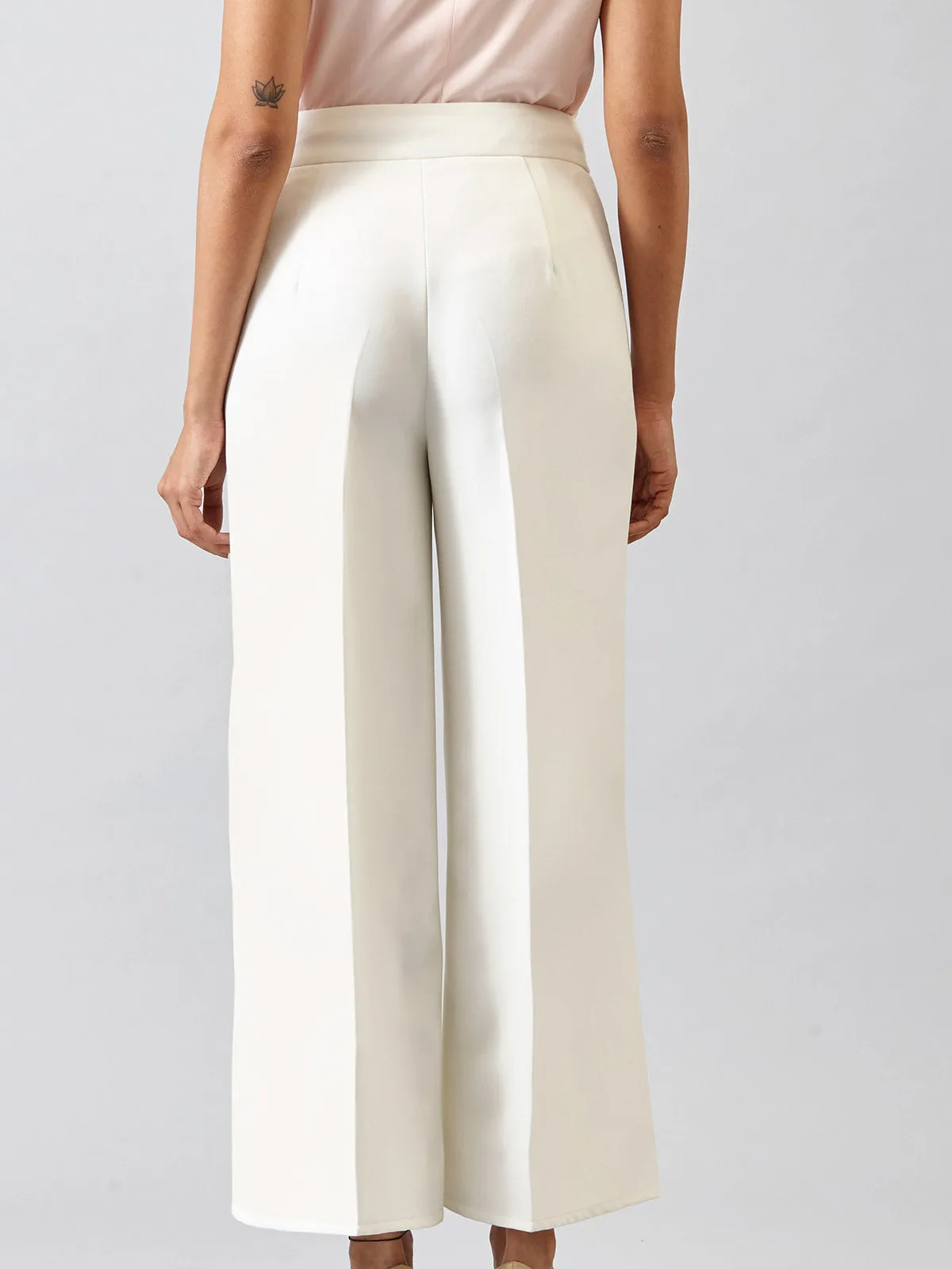 High Waist Wide Leg Trousers - Off White