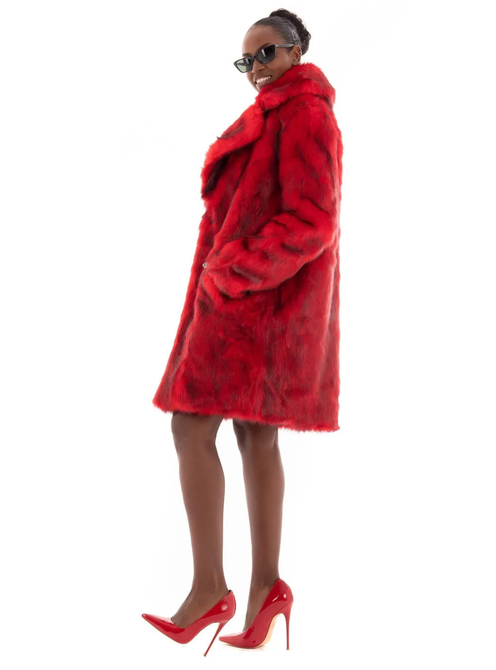 Jakke Heather Fox Fur Coat in Red