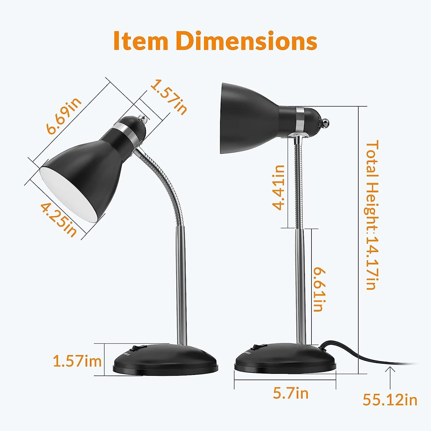 Lepower-tec Flexible Gooseneck Metal Desk Lamp Directional Table Lamp