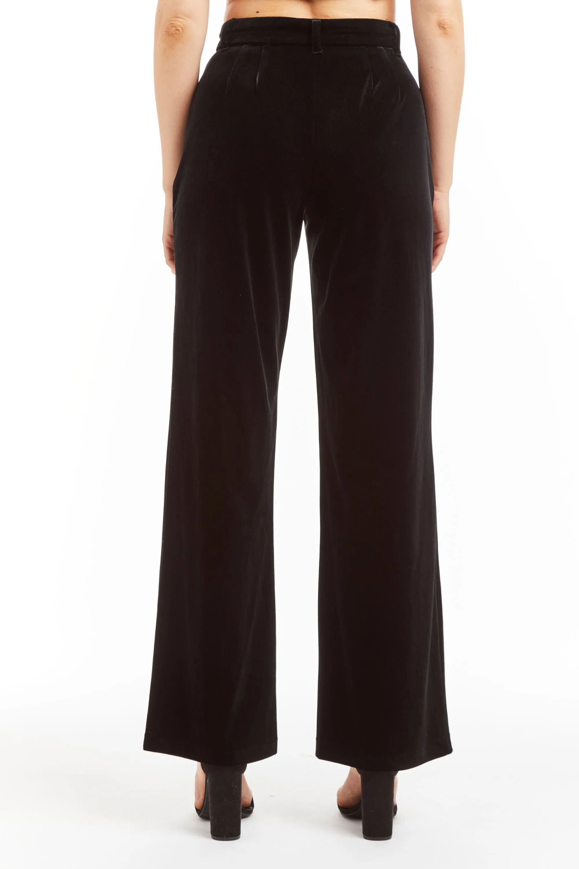 Lined Stretch Velvet Wide Leg Velvet Trouser