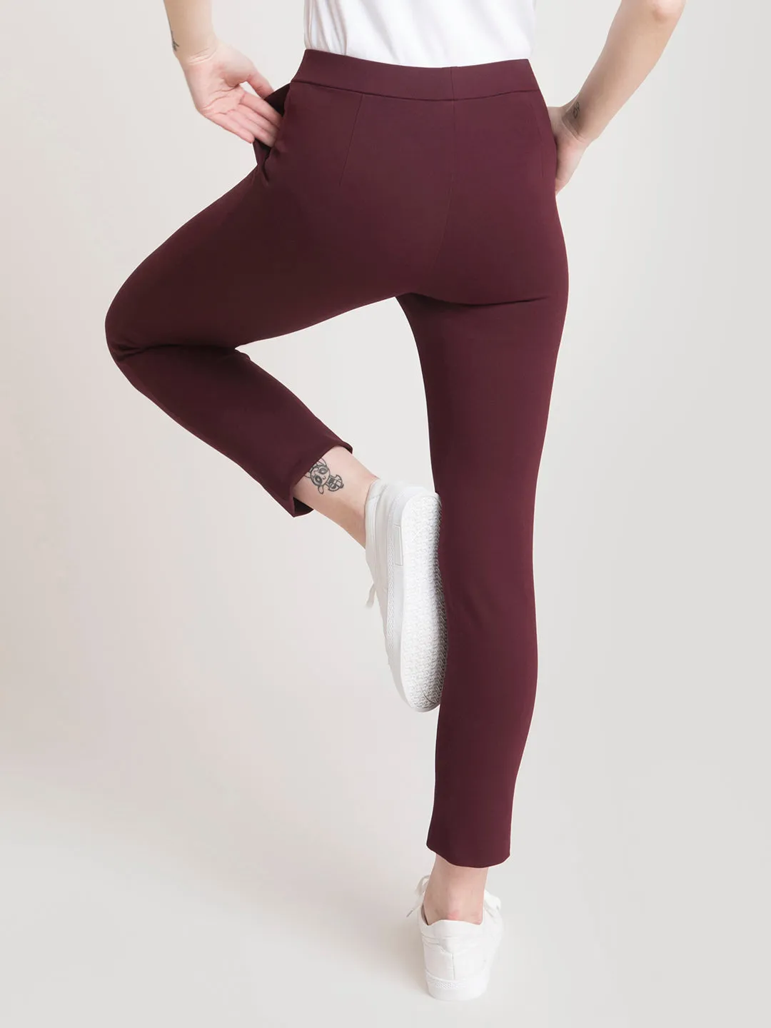 LivIn Straight Fit Cropped Pants - Maroon