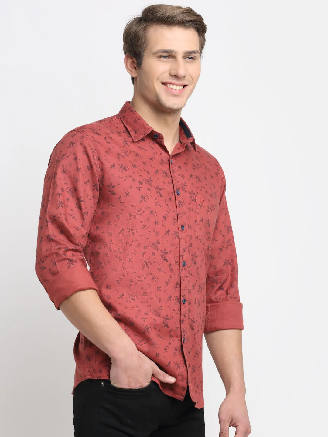 Men Cotton Printed Red Full Sleeve Casual Shirt for Men with Pocket