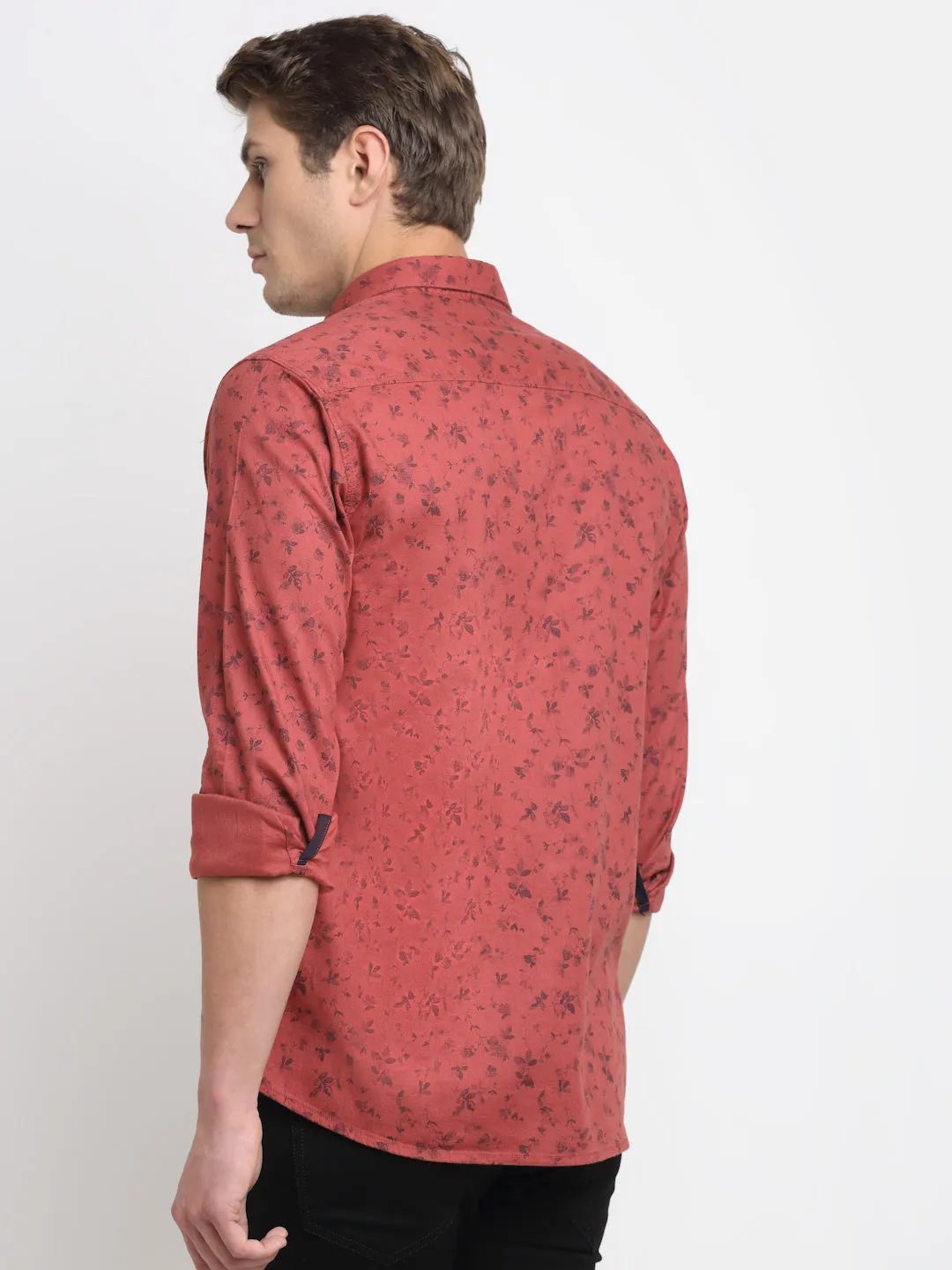 Men Cotton Printed Red Full Sleeve Casual Shirt for Men with Pocket