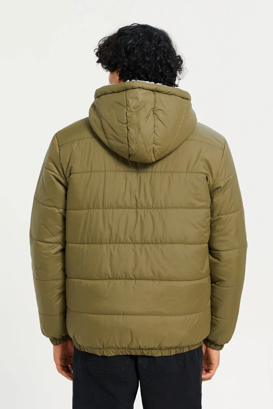 Men Olive Hooded Puffer jacket