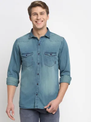 Men's Blue Casual Denim Full Sleeve Shirt