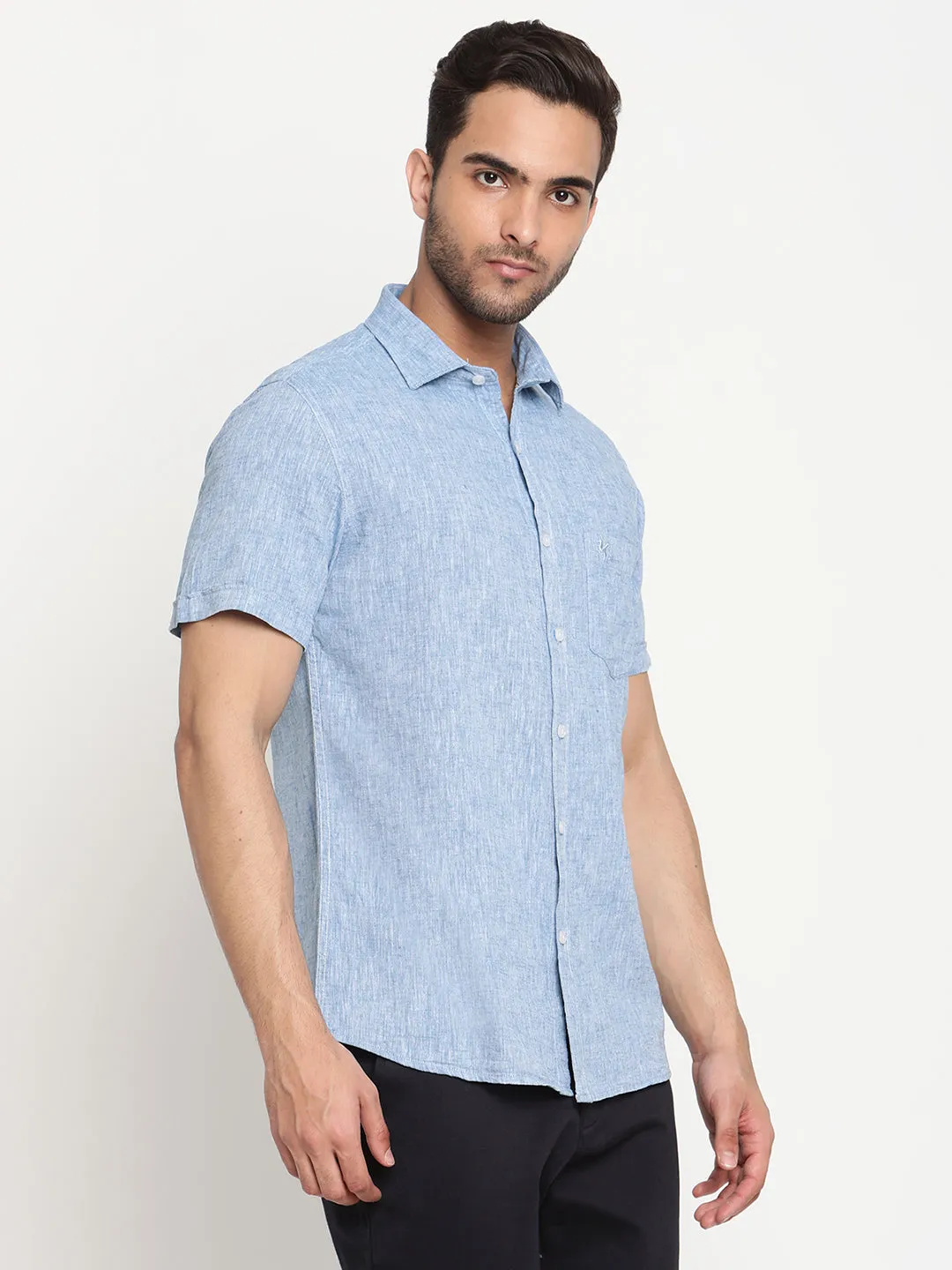 Men's Blue Casual Plain Half Sleeve Shirt