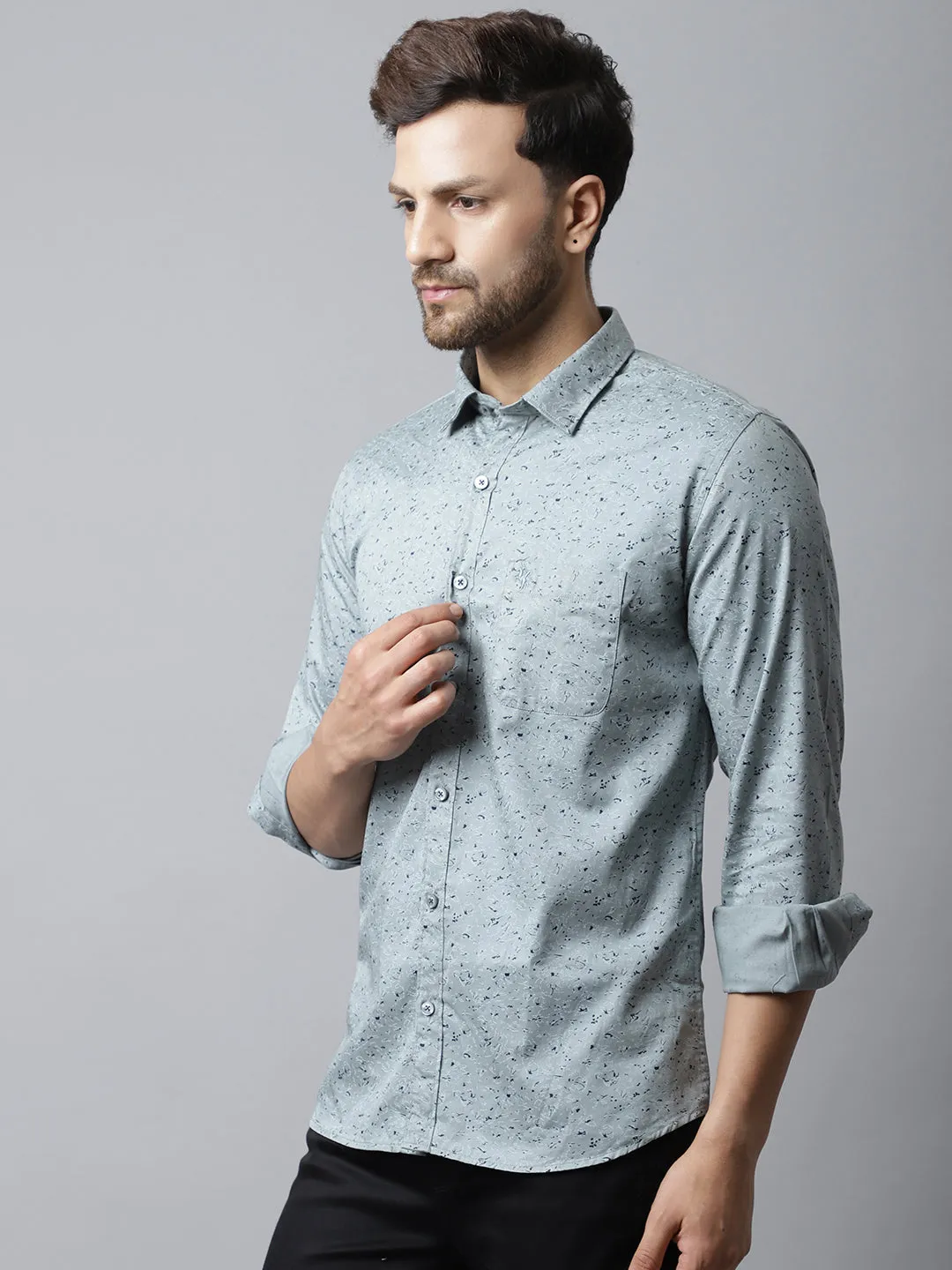 Men's Grey Casual Ditsy Print Full Sleeve Shirt