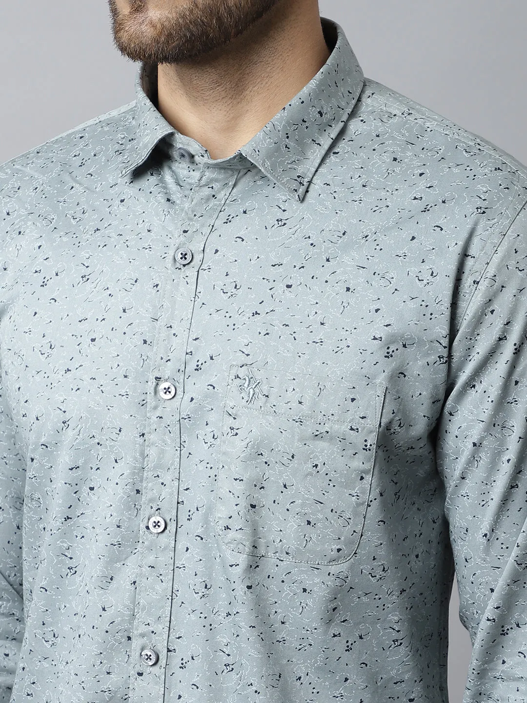 Men's Grey Casual Ditsy Print Full Sleeve Shirt