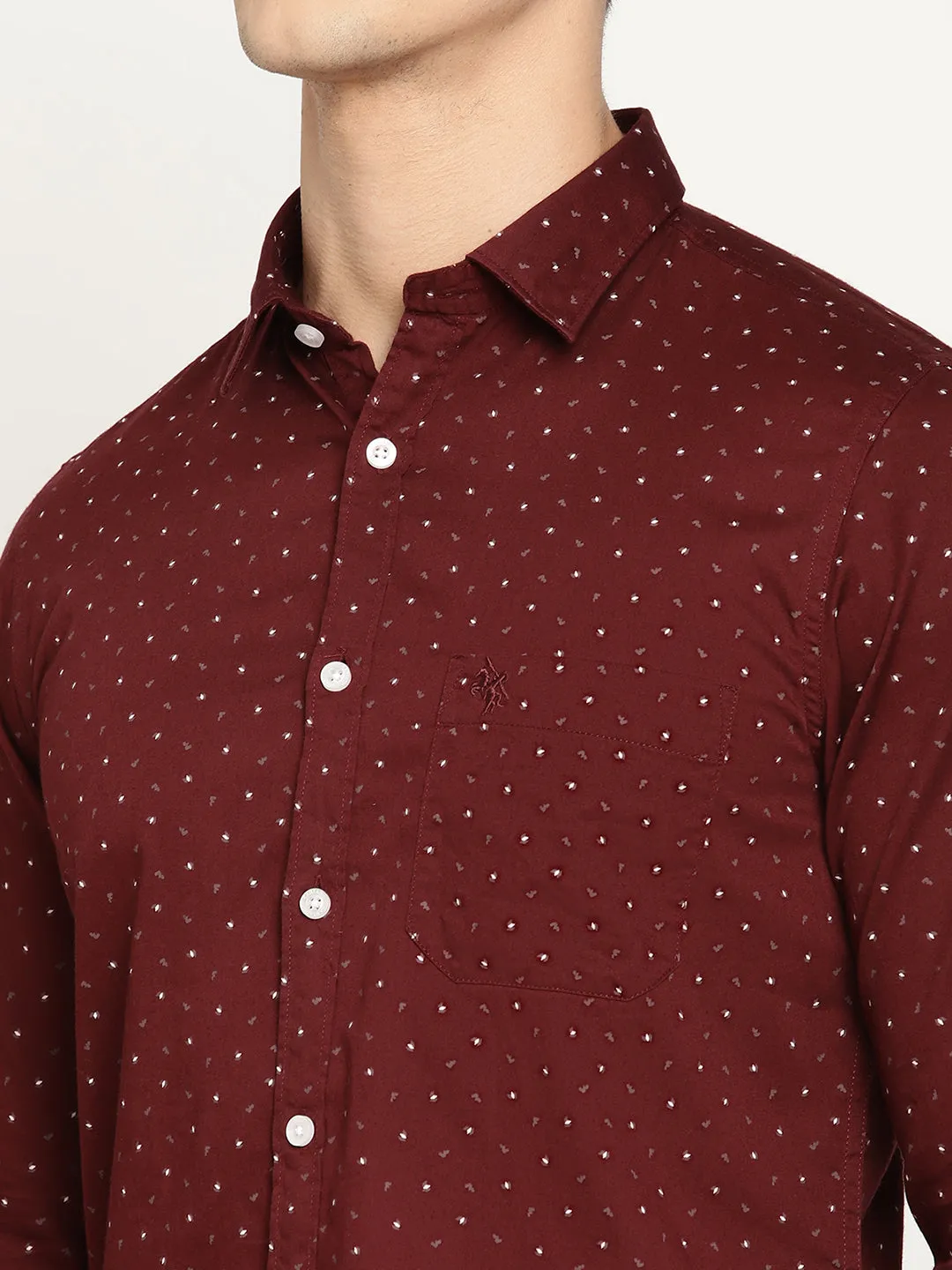 Men's Maroon Casual Ditsy Print Full Sleeve Shirt