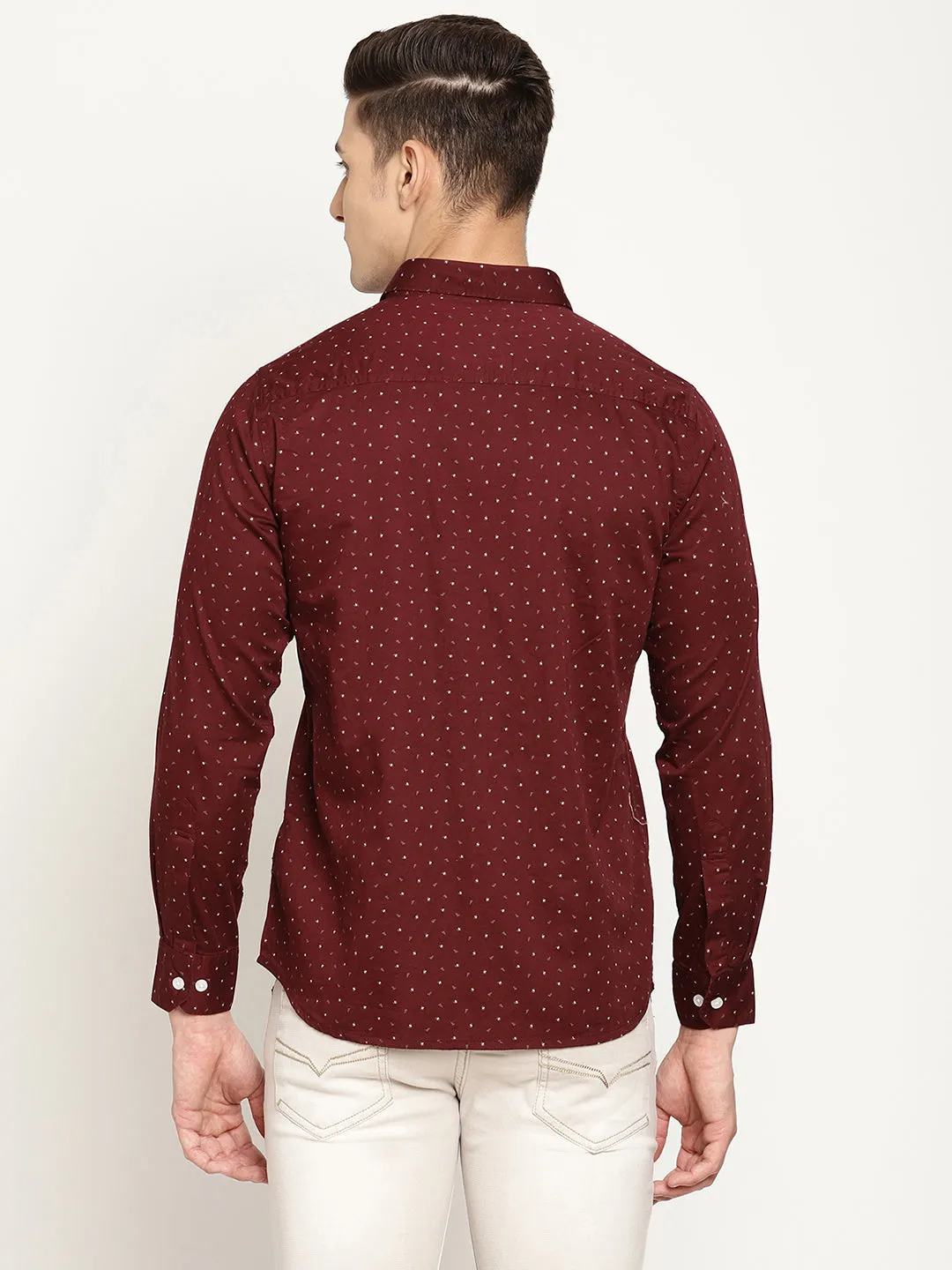 Men's Maroon Casual Ditsy Print Full Sleeve Shirt