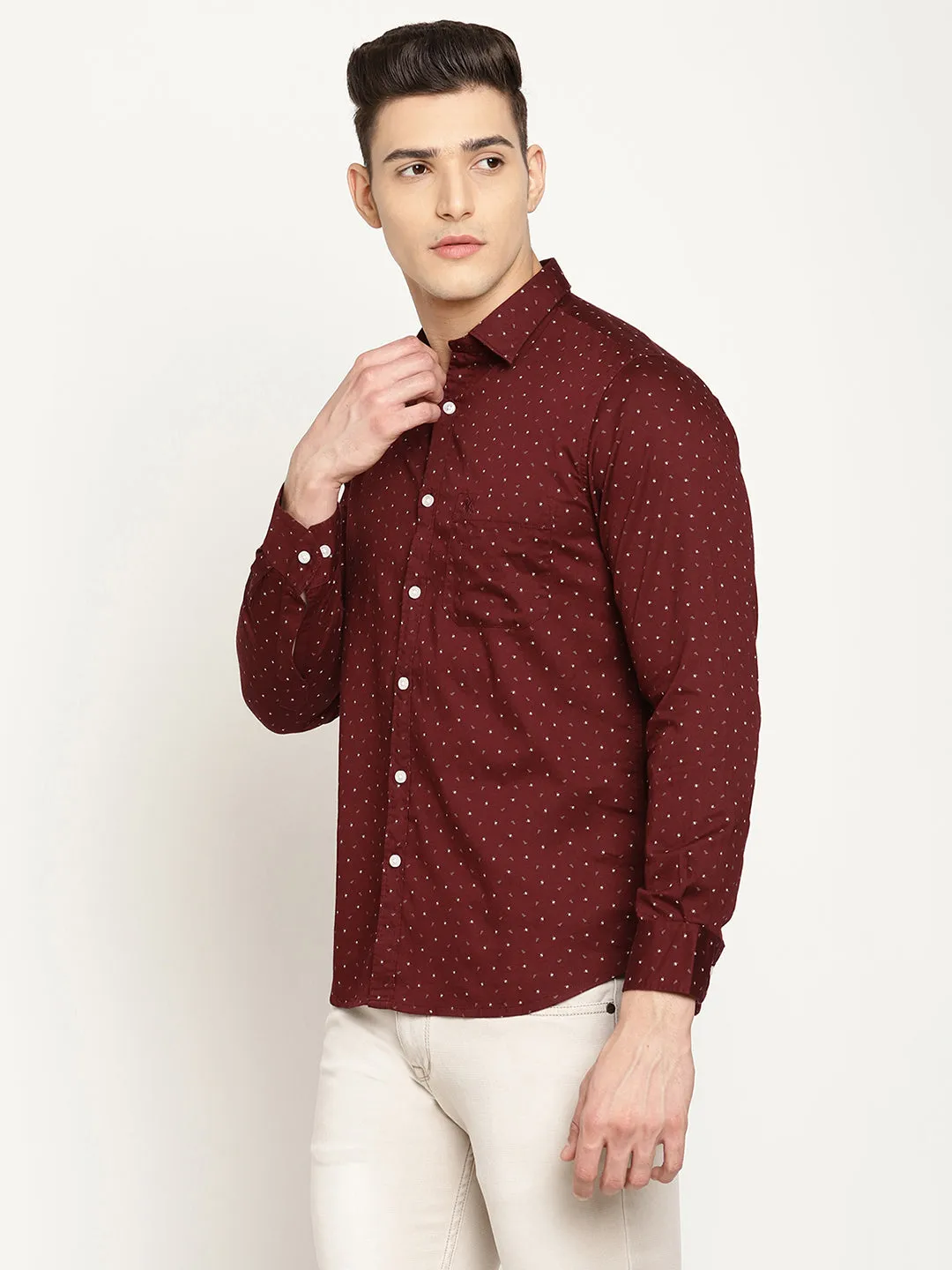 Men's Maroon Casual Ditsy Print Full Sleeve Shirt