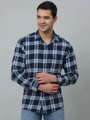 Men's Navy Blue Casual Brushed Big Checks Full Sleeve Shirt