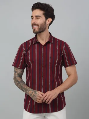 Men's Red Casual Broad Stripe Half sleeve Shirt