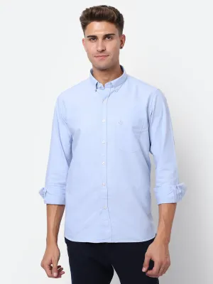 Men's Sky Blue Casual Plain Full Sleeve Shirt