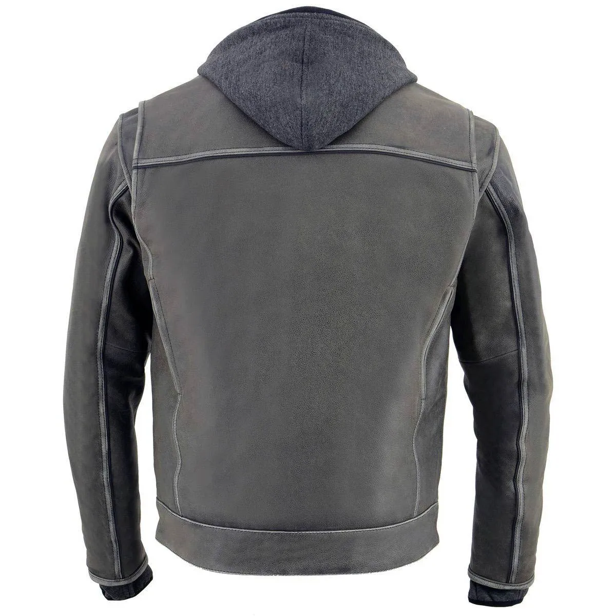 Milwaukee Leather MLM1539 Men's Distressed Grey Leather ‘Utility Pocket’ Vented Jacket with Removable Hoodie