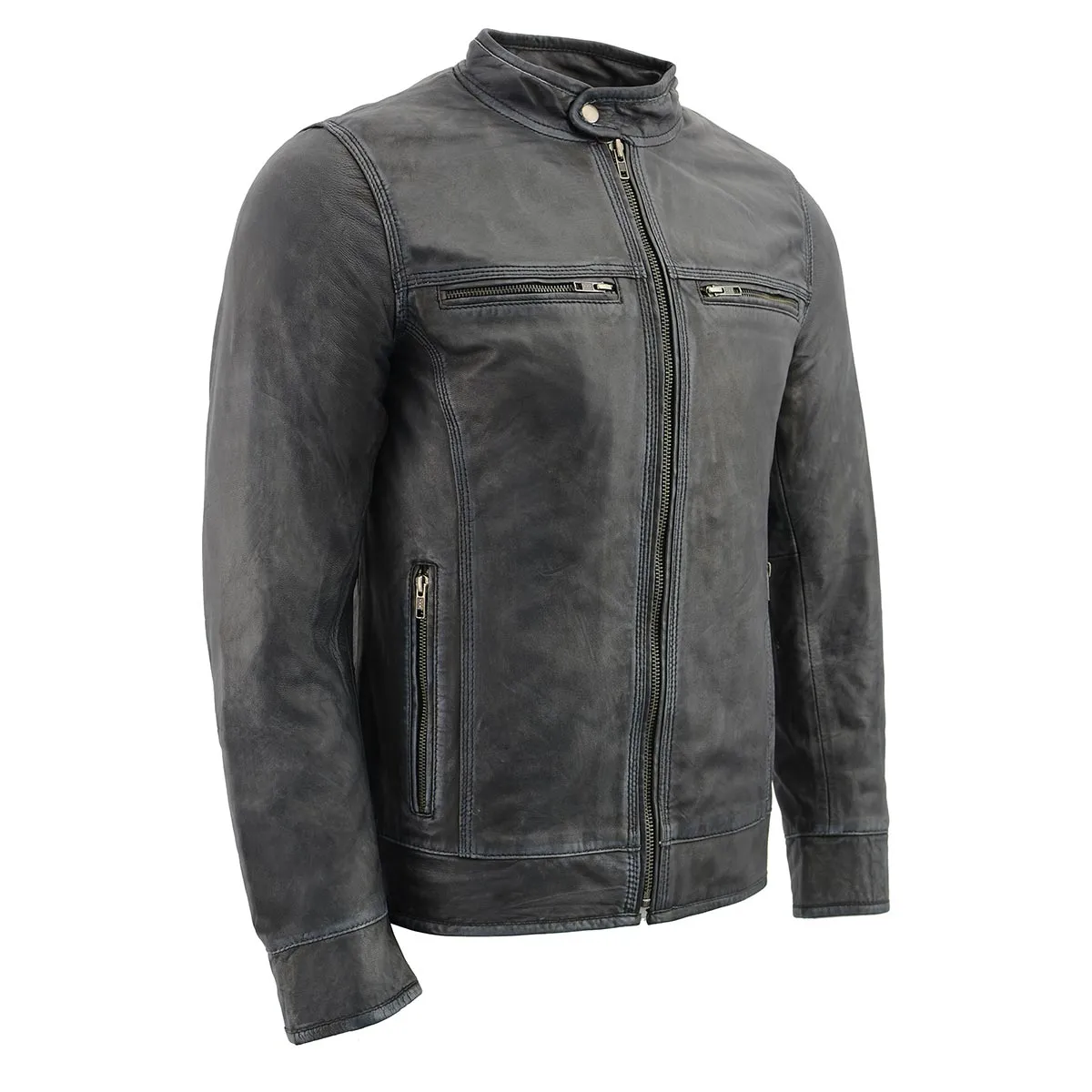 Milwaukee Leather SFM1830 Men's 'Cafe Racer' Triple Stitch Black and