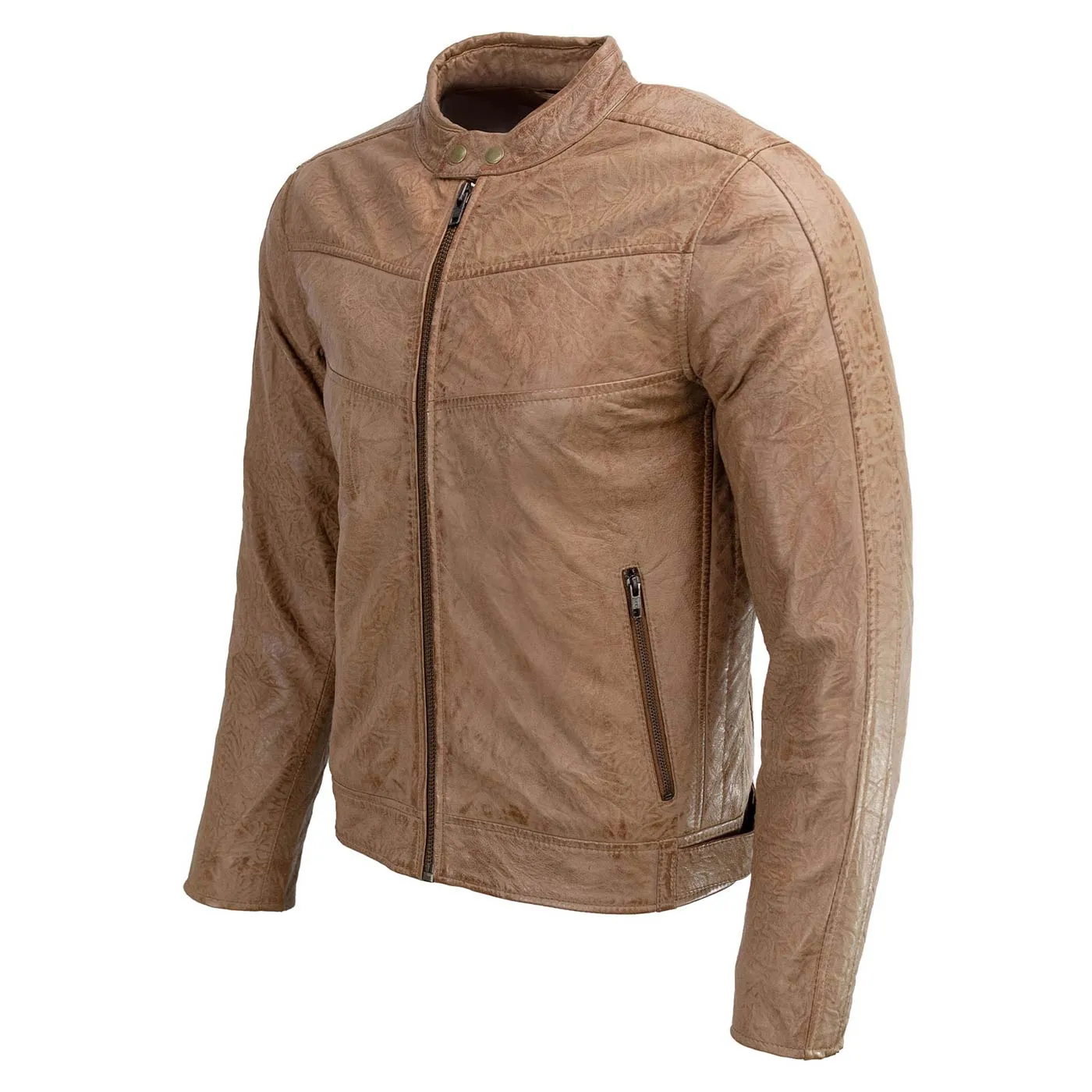 Milwaukee Leather SFM1835 Men's Saddle ‘Cafe Racer’ Leather Jacket with Snap Button Collar