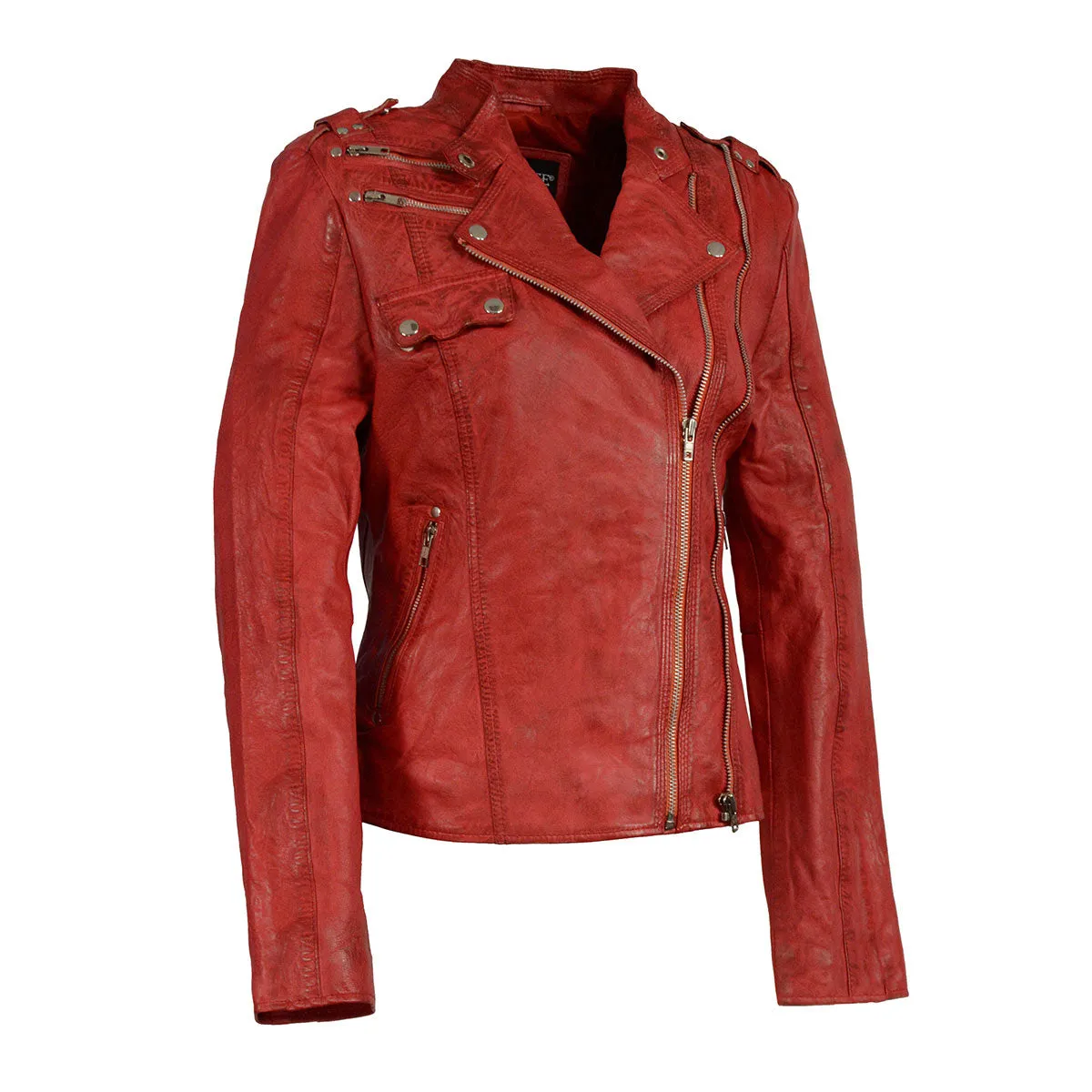 Milwaukee Leather Women's Distressed Red Vegan Leather Motorcycle