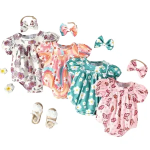 Multi-Pattern Floral Printed Onesie Romper