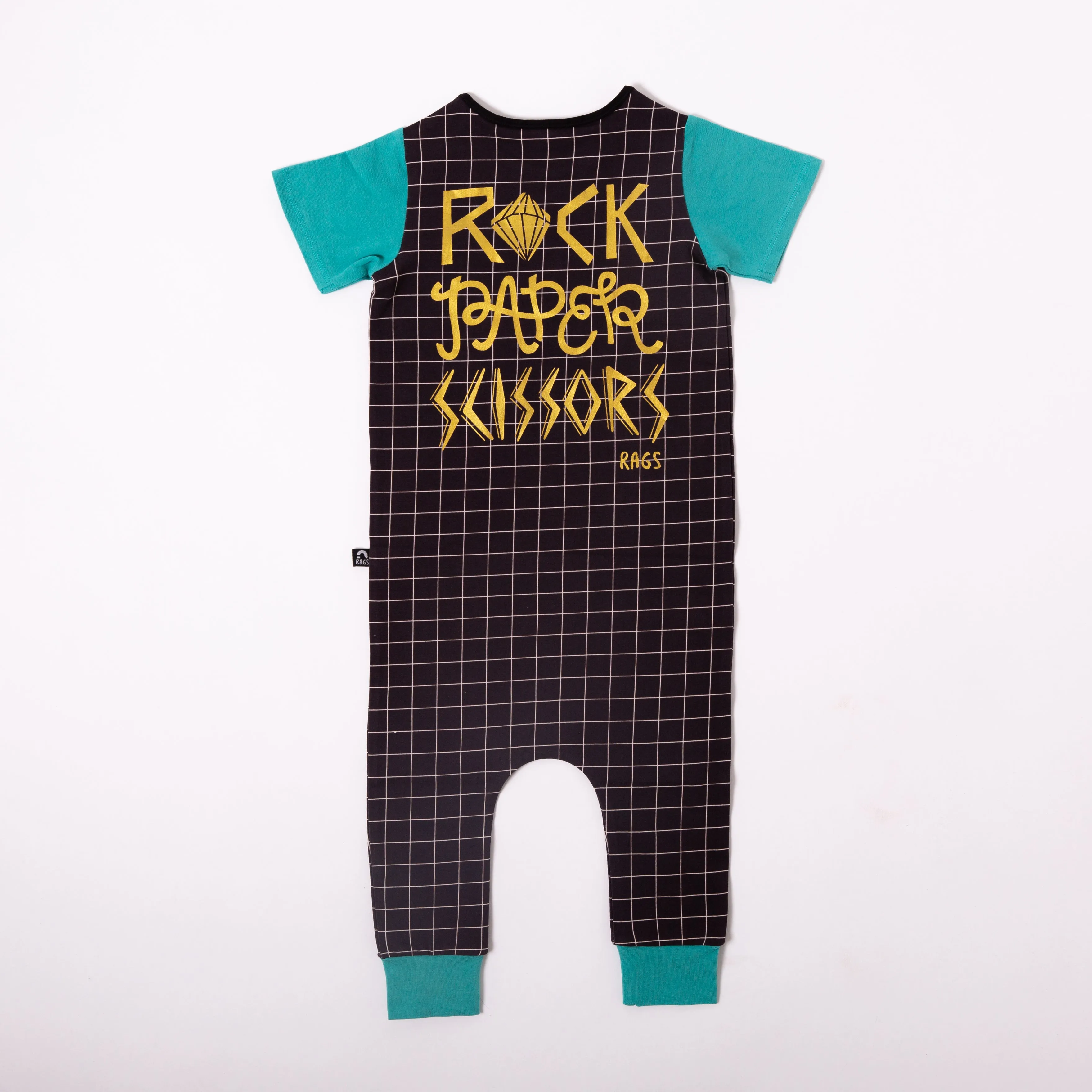 Rag Romper - Rock Paper Scissors - Black Grid